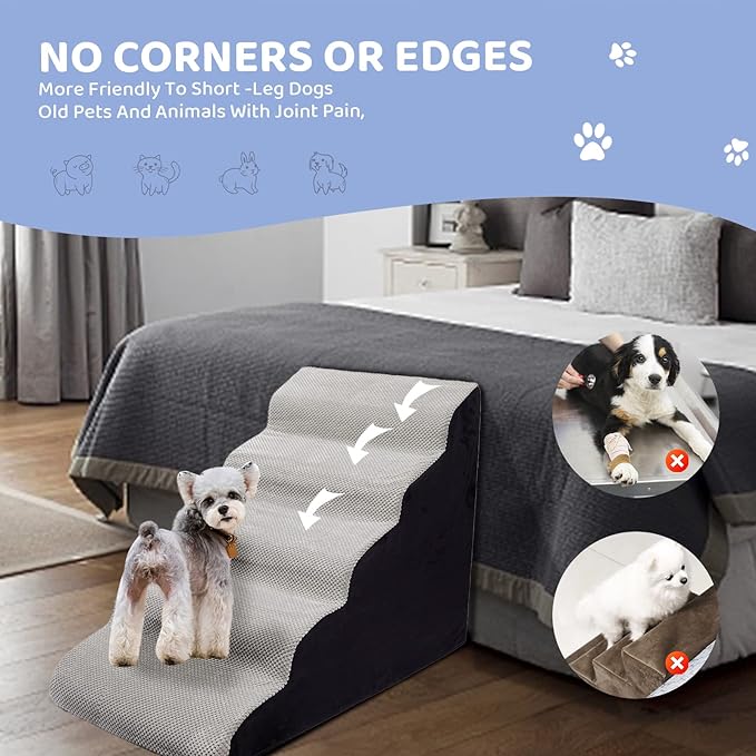 Foam 5 Step Dogs Stairs & Steps Ramps for High Beds 25-30inches, LitaiL 25inch High Pet Stairs/Steps for High Beds, High Density Dog Ramps/Ladders Best for Older Dogs/Cats