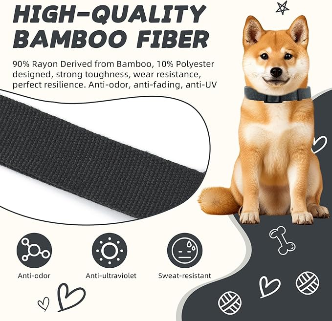 Grey Dog Collar for Small Dogs, Breathable, Anti-Odor & Soft, Comfortable for Sensitive Skin Puppies, 90% Bamboo Rayon, Adjustable Quick-Release Buckle Pet Collar for Chihuahuas Frenchie