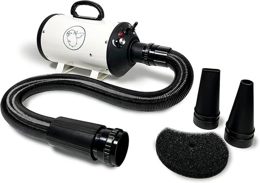 Flying Pig High Velocity Dog Pet Grooming Dryer w/Heater (Flying One, White w/Teal Logo)
