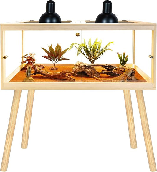 Bearded Dragon Tank with Legs Up to 77 Gallons, Tortoise Habitat with Metal Mesh Top, Reptile Enclosure Lockable Design, Snake Tank (Oak, 77 Gallon, 48" L x 20" W x 47.6" H)