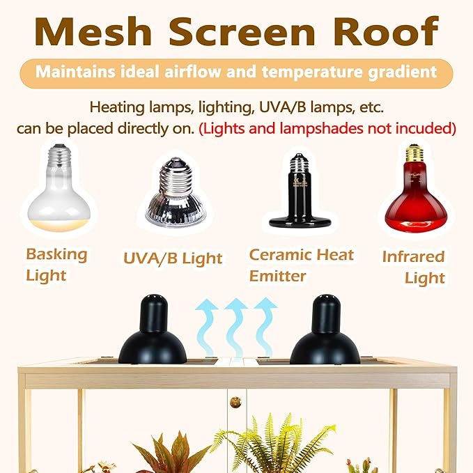 Bearded Dragon Tank with Legs Up to 77 Gallons, Tortoise Habitat with Metal Mesh Top, Reptile Enclosure Lockable Design, Snake Tank (Oak, 77 Gallon, 48" L x 20" W x 47.6" H)