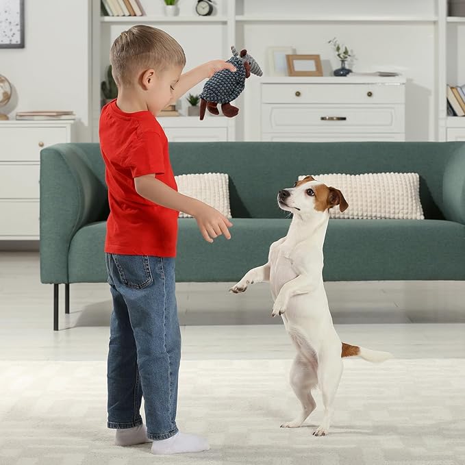 Hollypet Plush Dog Squeaky Toy Stuffed Armadillo Animal Pet Puppy Chew Toys with Clean Teeth for Small Medium Large All Breed Sizes Dogs, Light Green and Olive Drab,8 in