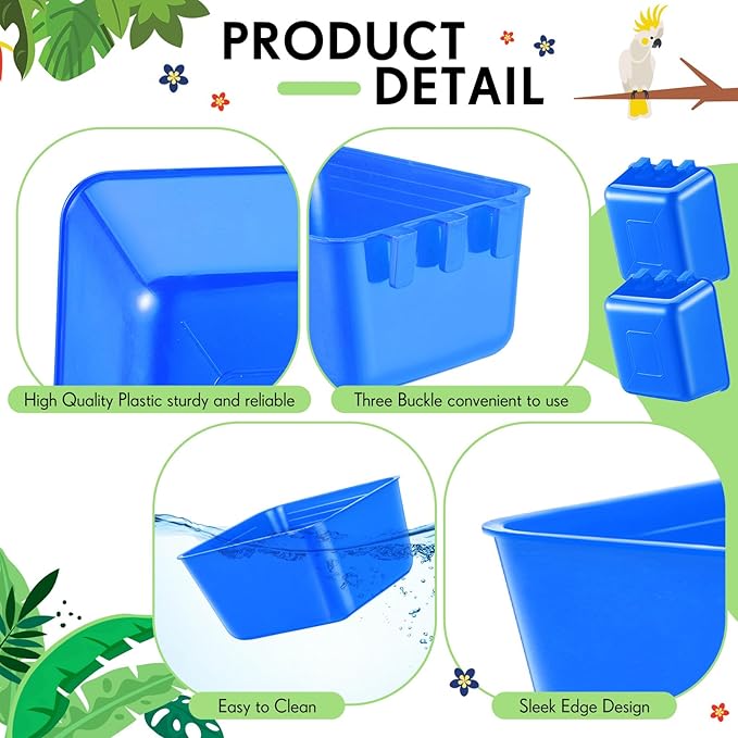 Maxdot 50 Pcs Cage Cups Chicken Feeder Cups 16 oz Hanging Bird Food Water Bowl Bunny Cage Feeding Dish for Pet Parrot Rooster Parakeet Gamefowl Poultry Pigeon(Blue)