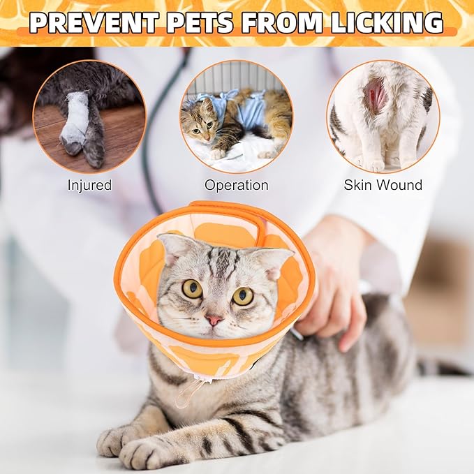 KOOLTAIL Cat Cone Collar, Adjustable Soft Comfortable Cat Recovery Collar to Stop Licking, Foldable Donut Water Resistant Pet Cone for Small Large Cats Kittens After Surgery Orange M