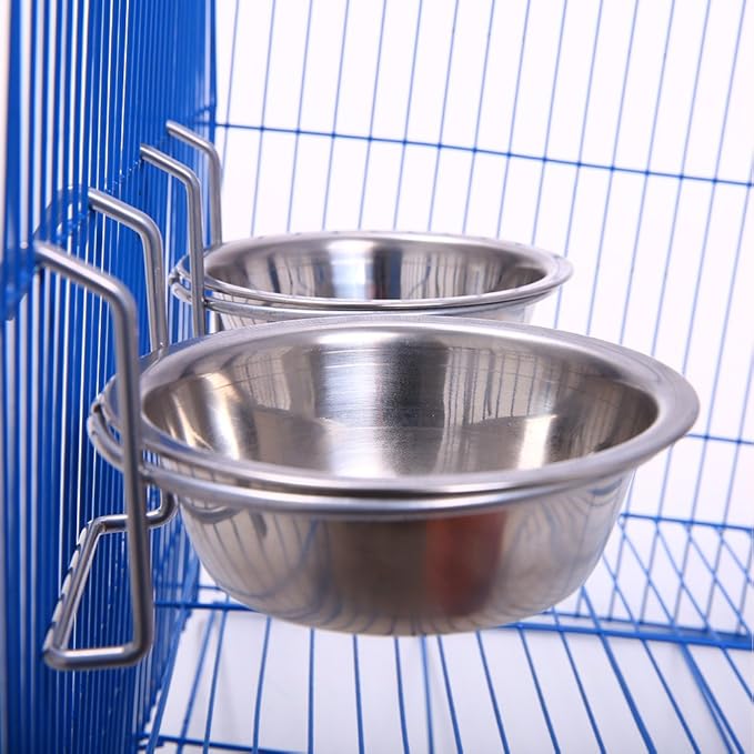 QBLEEV Stainless Steel Birdcage Feeder Bowls for Hamster Cage, 150ml, 5 oz