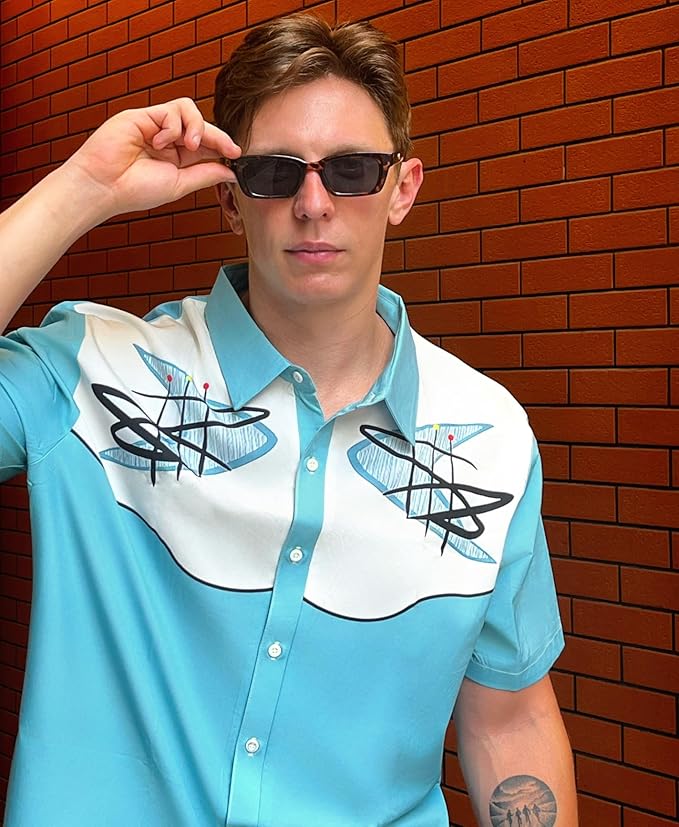 Men’s Hawaiian Shirt Western Cowboy Symmetrical Print Short Sleeve Button Down Casual Beach Holiday Summer Shirt