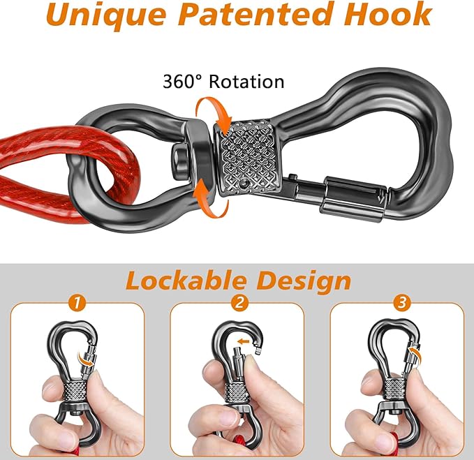XiaZ Dog Tie Out Cable, Heavy Duty Dog Chains for Outside with Lockable Hook, Pet Runner Cable Leads for Yard, Dog Line Tether for Small Medium Large Dogs Up to 125 LBS