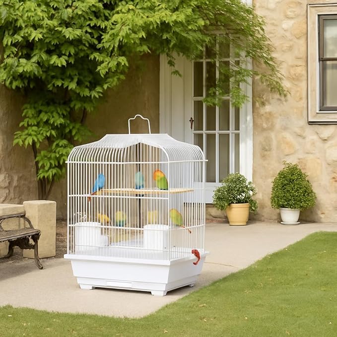 GarveeHome Small Bird Cage with Wheels, 44 Inch Parakeet Cage with Top Stand, 3 in 1 Bird Carrier for Parakeets, Canaries, Lovebirds, Small Quaker, Cockatiels, Budgie, Green Cheek (20in White)