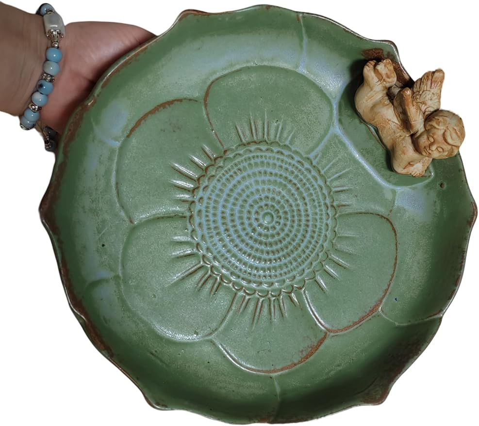 Ceramic Ground Bird Bath Bowl for Outside, BirdBath Bowl Only, Ground Bird Feeders and birdbath for Outdoors, Tabletop，Balcony and Garden