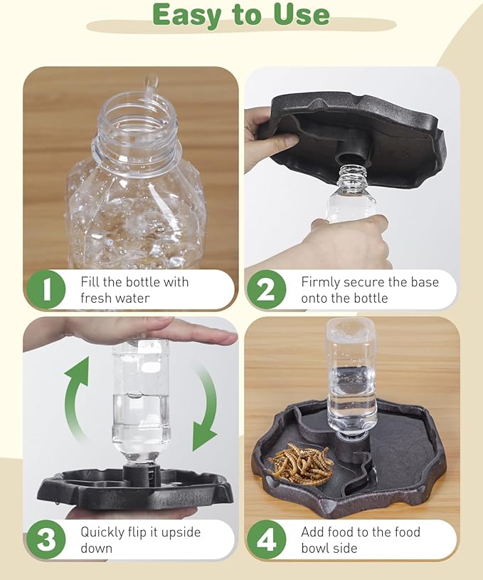 Pawfly Automatic Reptile Water Feeder, Tortoise Water Bottle, Turtle Food and Water Bowl, Water Dispenser for Snake Bearded Dragon Lizard and Chameleon