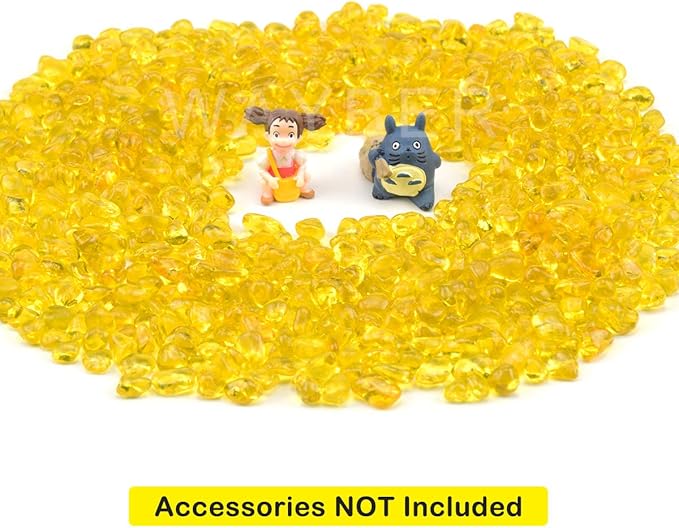 WAYBER Glass Stones, 1Lb/460g Irregular Sea Glass Pebbles Non-Toxic Artificial Gemstones for Vase Filler/Terrarium Flowerpot Aquarium Turtle Tank Decoration/Handcraft Making, Yellow