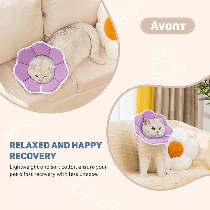 Avont Soft Cat Recovery Cone Collar, Adjustable Lightweight Kitten E-Collar for Small Dogs, Comfortable Neck Donut Stop Licking Scratching After Surgery -Purple(S)