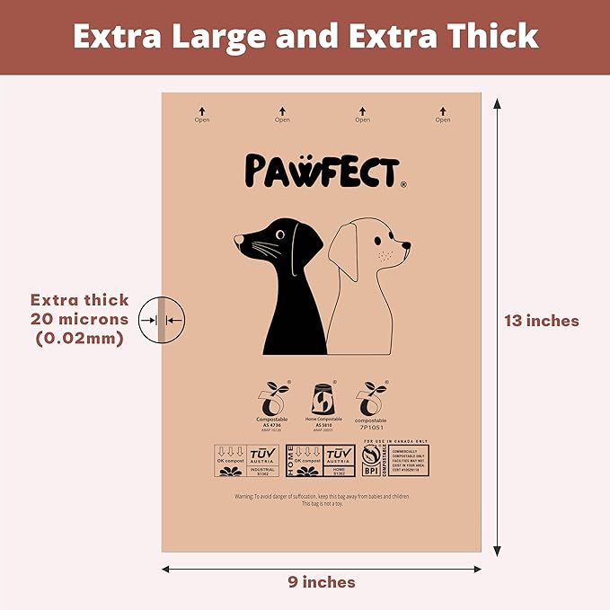 Pawfect Dog Poop Bags Rolls - Biodegradable Doggie Bags, Compostable Dog Waste Bags, BPI Certified Pet Waste Bags, Unscented, Large, Puppy Poo, Earth Friendly, Bolsas de Basura (240 counts)