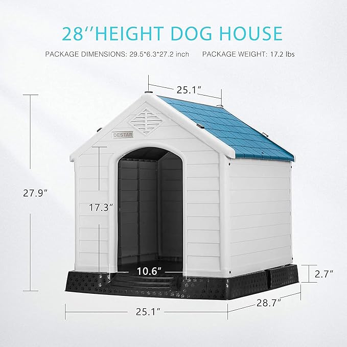 DEStar Durable Waterproof Plastic Pet Dog House Indoor Outdoor Puppy Shelter Kennel with Air Vents and Elevated Floor (Medium - 28" Height)