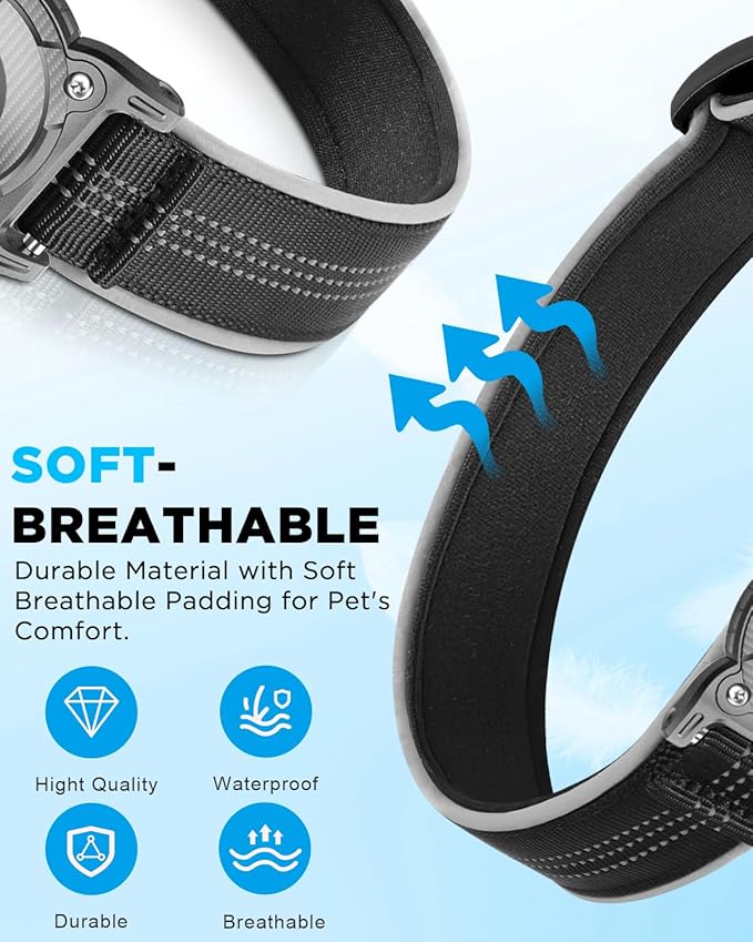 ONEONTA Airtag Dog Collar | Waterproof Airtag Dog Collar Holder with Removable Metal Loop - Airtag Collar Heavy Duty, Reflective, Ultra-Durable, Comfortable Padded, for Small Medium Large Dog, Black M