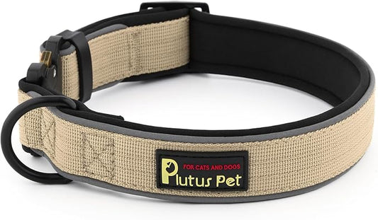 Plutus Pet Tactical Dog Collar, Reflective, Adjustable Heavy Duty Dog Collar, Soft Padded and Comfortable, for Small Medium and Large Dogs (Beige, S)