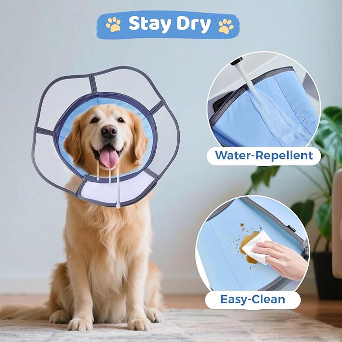 Soft Dog Cone Collar After Surgery Recovery,Adjustable E-Collar with Removable Shield,Lightweight,Breathable Anti-Licking Protective Cone for Large,Medium,Small Pets (Blue, L (Neck:15.5''-19''))