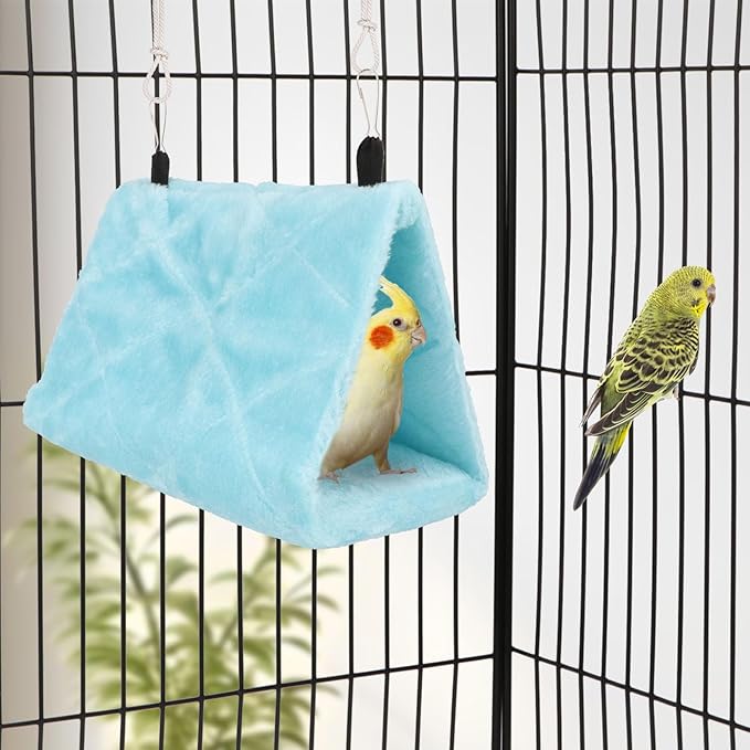 Wontee Bird Nest House Warm Bird Bed Hanging Hammock Snuggle Hut for Budgies Parakeets Caique Senegal Quaker Parrots Cockatiels Conures (Blue)