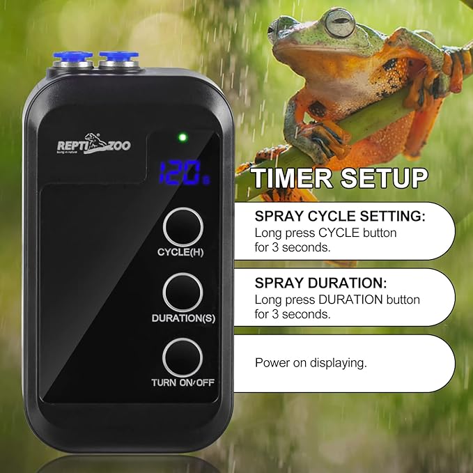 REPTI ZOO Reptile Humidifier, Mini Automatic Misting System for Reptile Terrariums, Rainforest Spray System with Adjustable Spray Nozzles