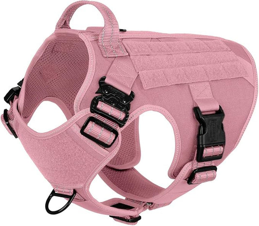 ICEFANG Tactical Dog Harness,X-Large Size, 2X Metal Buckle,Working Dog MOLLE Vest with Handle,No Pulling Front Leash Clip,Hook and Loop Panel (Pink, XL (Pack of 1))
