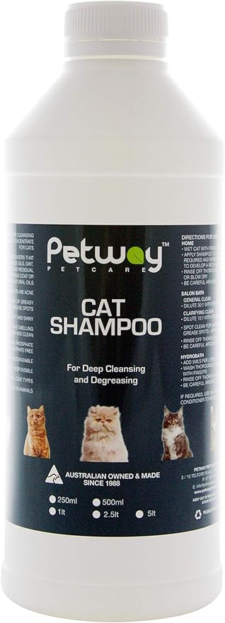 Petway Petcare Cat Shampoo - Natural Pet Dandruff Shampoo, pH Balanced Shampoo with Plant Derived Surfactant, Free of DEA, Phosphates, Parabens & Enzymes, Removes Excess Oil, Dirt and Dandruff - 1 L