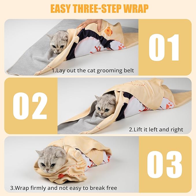 Cat Grooming Wrap,Anti-Escape Cat Wrap for Grooming,Self-Adherent Soft Cat Blanket to Wrap,Clip Nails, Anti-Bite, Anti-Scratch,Cat Calming Wrap,Cat Burrito Wrap,Swaddle Wrap Pet Tool