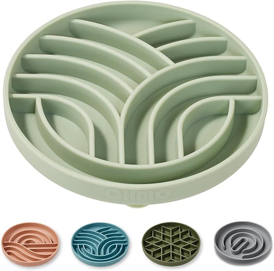 OHMO Slow Feeder Dog& Cat Bowl, Silicone Puppy Cat Food Bowl with Anti-Slip Suction Cup Slow Down Small Dogs Eating, Anti Choking (S-Tree of Life,Sage Green)