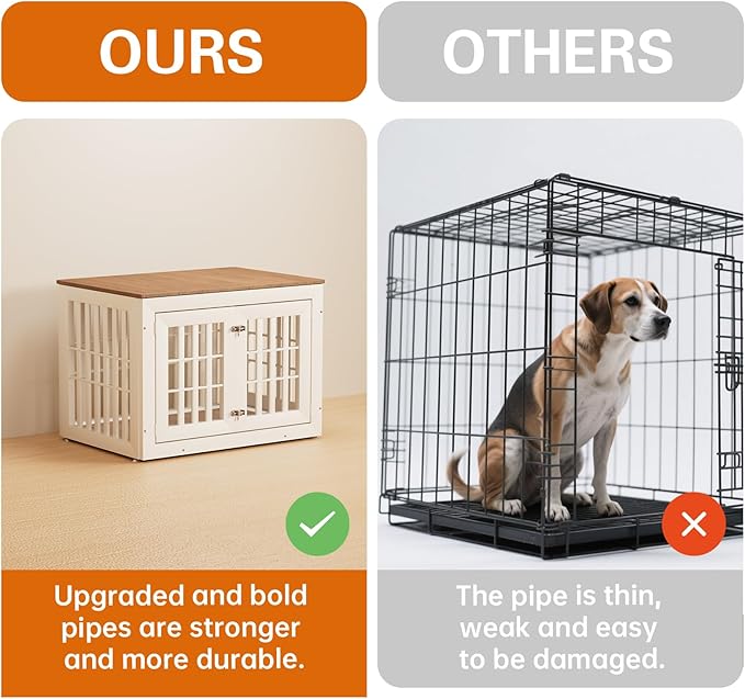 38" Heavy Duty Dog Crate Furniture for Small,Medium and Large Dogs,Rustic Wooden Dog Cage Kennel Indoor Furniture with Waterproof Top,Decorative Pet House Side End Table (White & Wood)
