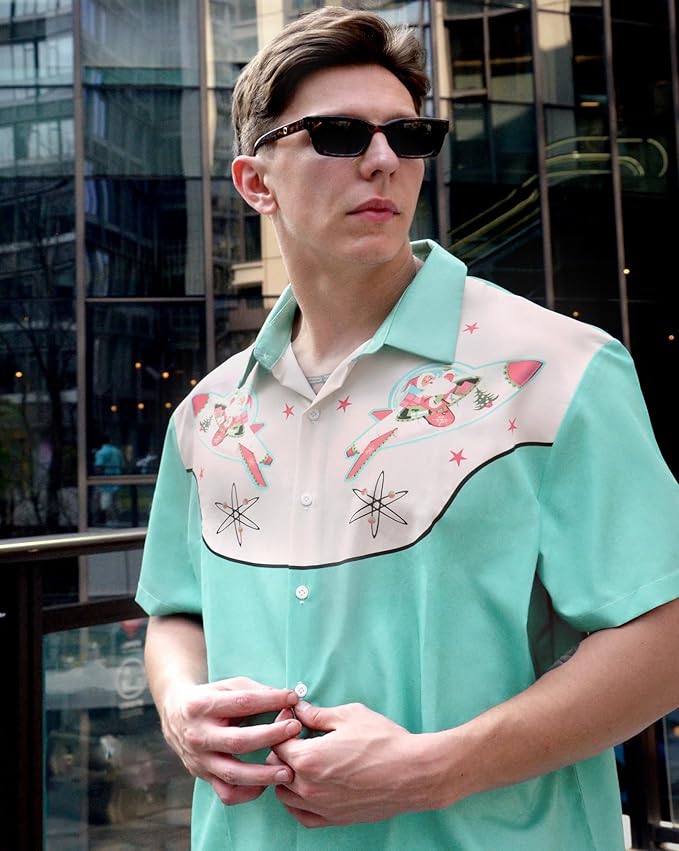 Men’s Hawaiian Shirt Western Cowboy Symmetrical Print Short Sleeve Button Down Casual Beach Holiday Summer Shirt