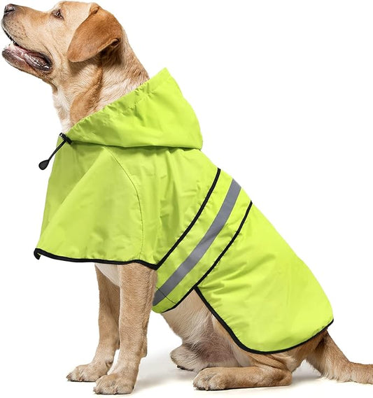 Adjustable Dog Raincoat with Hood - Waterproof Lightweight Pet Rain Coats, Reflective Dog Rain Jacket & Poncho Slicker for Dog Walking (X-Large, Green)