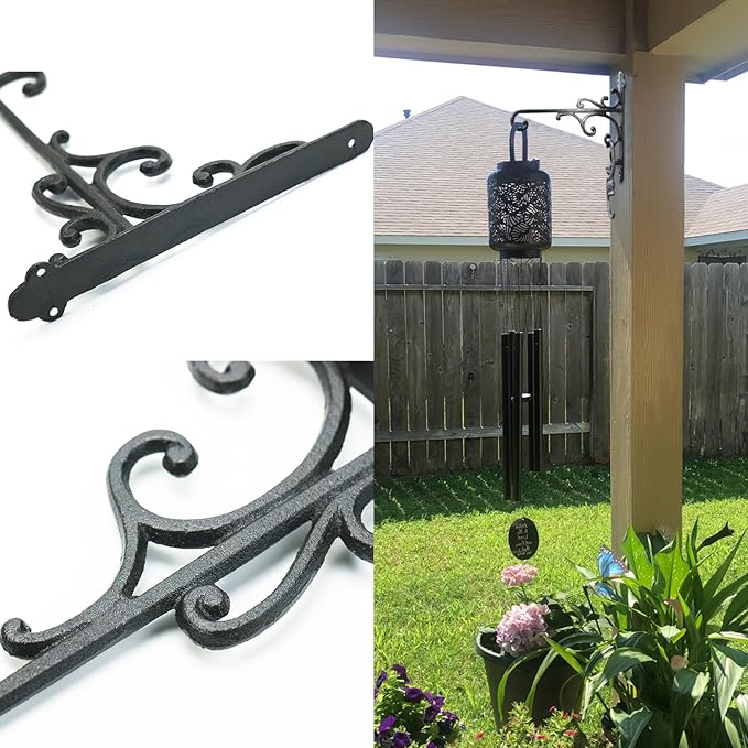 Sungmor Cast Iron Wall Hook Plant Hangers - Home & Garden Heavy Duty Hanging Bracket Plant Hooks - 2PC BLACK Decorative Wall Mount Hooks for Hanging Planter Pot Bird Feeder Birdcage Lantern Wind Chime