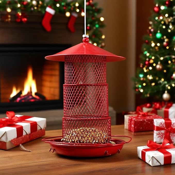Bird Feeders for Outdoors, Hanging Metal Bird Feeder with 4.5LB Large Capacity, Red Wrought Iron Feeder,Sturdy & Weatherproof, Easy to Clean & Refill, Great for Attracting Wild Birds