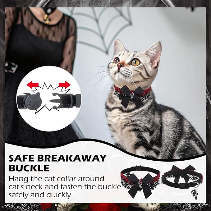 EXPAWLORER Cat Collar Breakaway,Adjustable Soft Velvet Cat Collar with Cross Accessory and Bell,Safety Quick Release Gothic Style Pet Collar for Cat,Kitten,Small Dog