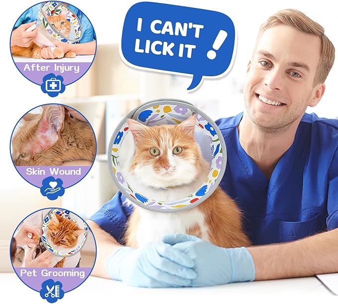 Breathable Air Mesh Cat Cone Collar Soft to Stop Licking, Adjustable, Foldable Lightweight Kitten Cones After Surgery Recovery for Cats & Kittens (Flower,L)