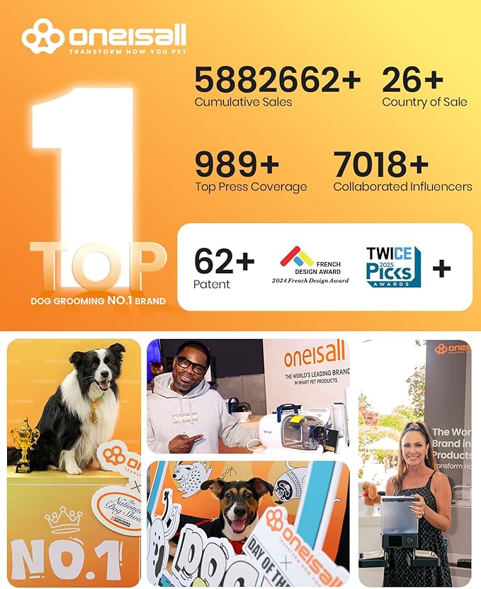 oneisall Dog Water Fountain, 2.6Gal/10L Stainless Steel Dog Water Bowl Dispenser with Deeper Drinking Aera & Washable Filter, Ultra-Quiet Pet Water Fountain for Small Medium Large Dogs(with 6 Fllters)