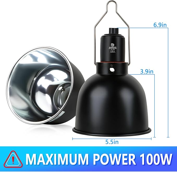 Reptile Light Fixture, 5.5 inch Optical Reflection Shallow Dome Heat Lamp Fixture, UVB Heat Basking Lamp Fixture for Amphibian Reptile Terrariums