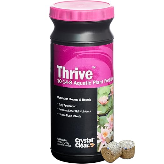 CrystalClear Thrive Aquatic Pond Plant Food, Fish Safe Water Garden Fertilizer, Nutrients Boost Lily & Lotus Flower Bloom & Root Growth, 60 Tablets