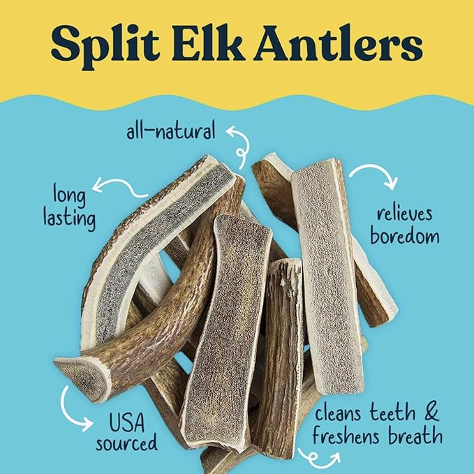 hotspot pets Premium Split Elk Antlers for Dogs - 7 Inch Large Dog Chews (2 Pack) Made in USA -Naturally Shed Antler Bone for Large Breed Aggressive Chewers -Promotes Natural Dental Hygiene