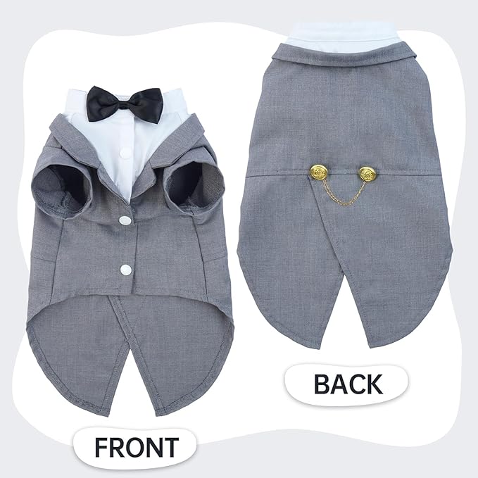 QBLEEV Cat Tuxedo Suit, Cat Halloween Costumes for Cats Only, Sphynx Cat Tuxedo Outfit Costume with Bow Tie, Kitten Formal Attire Wedding Birthday Onesie Clothes for Male Girl Hairless Cats