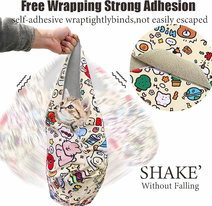 35.5'' Cat Grooming Wrap Cat Wrap for Cutting Nails, Anti-Escape Cat Restraint Wraps for Medicine Nail Clipping Ear Cleaning, Self-Adherent Cat Swaddle Wrap with Nail Clipper - Within 22lbs