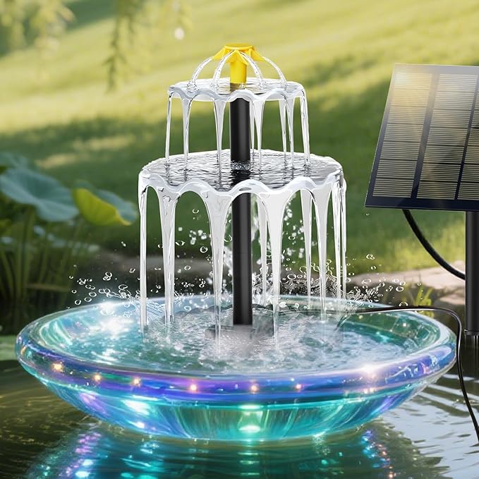 Solar Water Fountain for Bird Bath Upgrade Solar Panel Adjustable Flow Water Fountain 2W 7V Solar Powered Water Pump for Water Feature Small Pond
