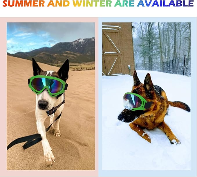 Large Dog Sunglasses With Adjustable Strap UV Protection, Windproof Puppy Eyewear, Suitable for Medium-Large Pets, Eyes Protection, Soft Goggles (Green Frame)