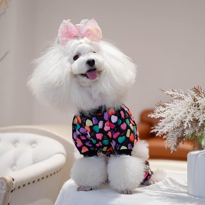 CuteBone Small Dogs Valentines Outfit Soft Puppy Onesies Pjs Dog Pajamas Pet Coat Cat Apparel Comfy Doggie Jumpsuit Bodysuit for All Seasons P272S