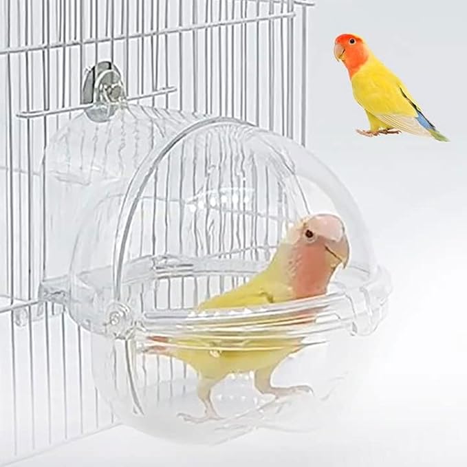 Bird Bath Box for Cage,Parrot Hanging Planet Bathtub No-Leakage Transparent Omnidirectional Observation Tub Shower Box Birds Cage Accessory for Canary Parrot Cockatiel Lovebird