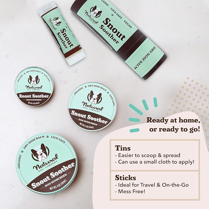 Natural Dog Company Snout Soother Bundle, Includes 2oz Tin + 0.15oz Stick, Dog Nose Balm for Chapped, Crusty and Dry Dog Noses, Organic, All Natural Ingredients, Packaging May Vary