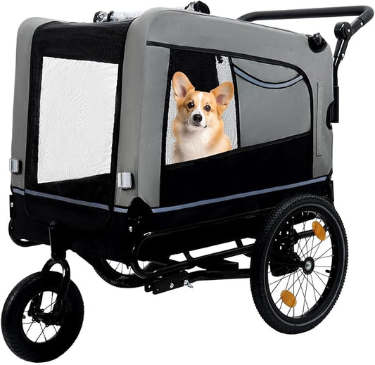 Pet Bike Trailer for Dogs, 88LBS Capacity Dog Bicycle Trailer with 20" Pneumatic Rubber Wheels, Multi-Directional Ventilation, Waterproof Cover, Perfect for Cycling with Pets