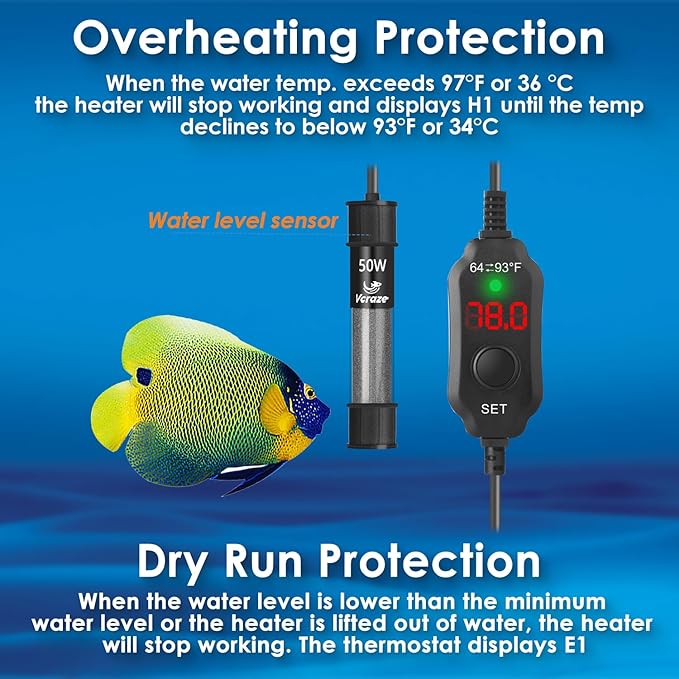 Super Compact 50W Fish Tank Heater, Submersible Aquarium Heater with LED Digital Display Thermostat, Adjustable Fish Heater for 5-10 Gallon Tanks