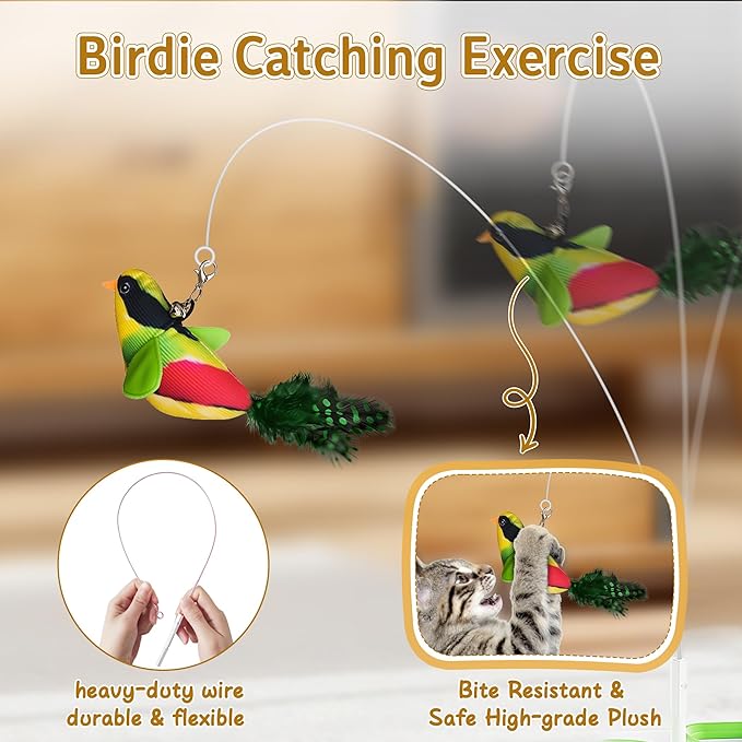 3-in-1 Interactive Cat Toys for Indoor Cats,Automatic Kitten Toy,Flying Bird,6 Holes Mole,Rotating Feather, Rechargeable USB Interactive Cat Feather Toys for Bored Indoor Cats