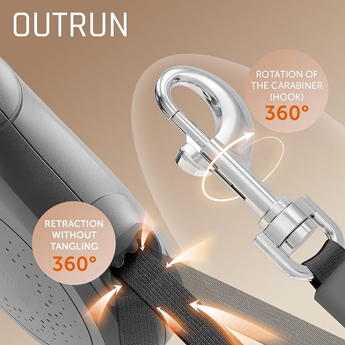 OUTRUN Retractable Dog Leash 16 FT Walking Leash up to 55 Lbs, Strong Nylon Tape No Tangle, Heavy Duty One-Handed Brake Lock Perfect for Small & Medium Sized Dogs and Pets