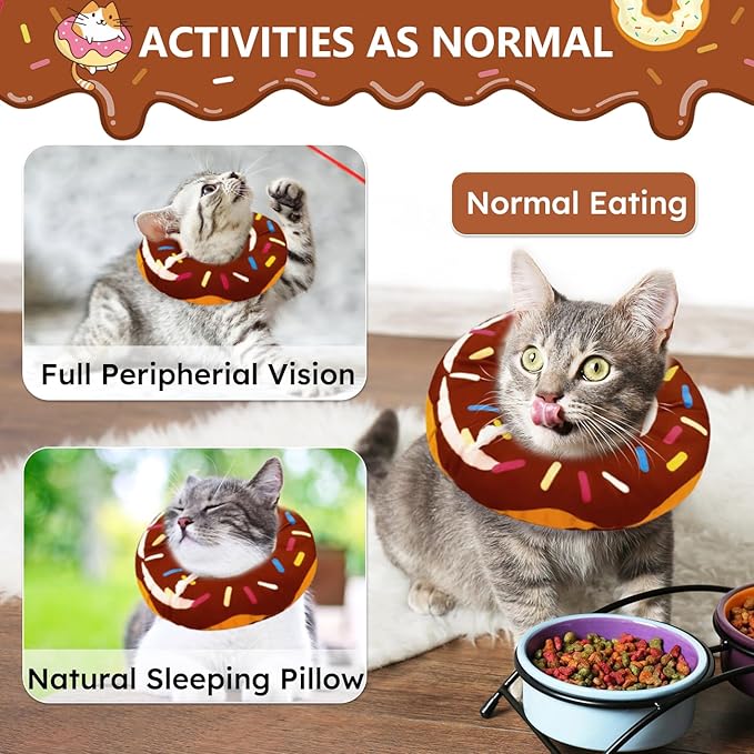 Cat Cone Collar Soft, Cat Recovery Collar for Wound Healing Cute Cat Donut Adjustable Cat Cones to Stop Licking Comfortable Lightweight Neck Elizabethan Collars for Cats Kittens After Surgery